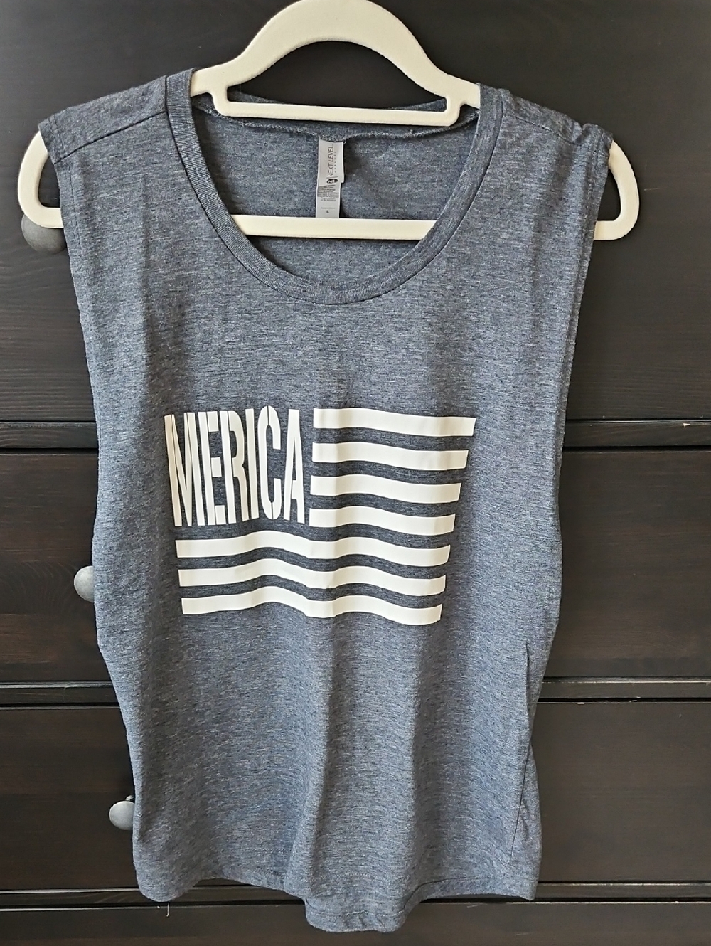 Next Level Apparel Gray Sleeveless Graphic Tank with White MERICA Print